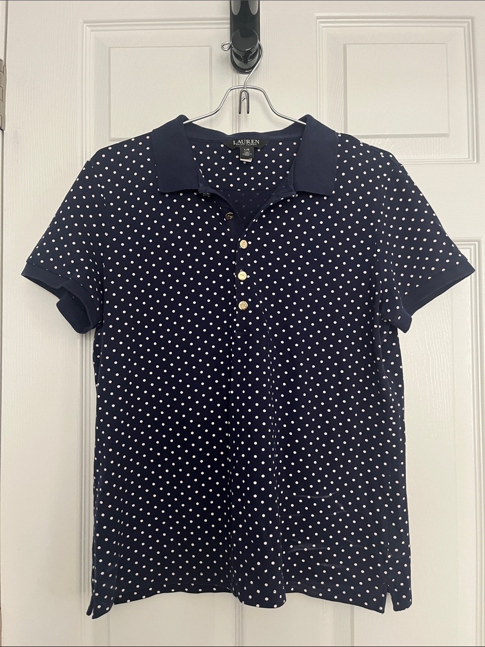 Ralph Lauren Navy Polka Dot Short Sleeve Button-Down Polo